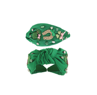 Serre-tête large pour femme, motif lapin rouge, noué, orné de perles et strass, brodé à la main, style Noël