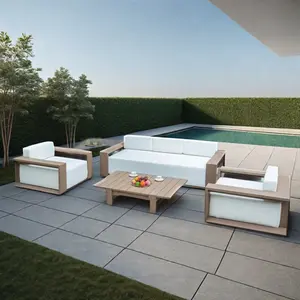 Dış mobilya ev Modern ahşap salon Suite benzersiz veranda tik bahçe kanepe seti mobilya