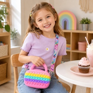 OEM Custom Silicone Heart Popper Bag for Kids <b>Cute</b> Crossbody <b>Purse</b> for Girls 4-7 Years Old Soft Sensory Fidget Zipper Water - Product Image 6