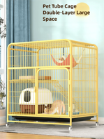 Cage à chat en fer à deux niveaux, tube carré, robuste, avec porte d'entrée supérieure, roues universelles, facile à nettoyer