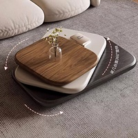 Table basse rotative minimaliste italienne en galets de pierre carrés, moderne et simple, pour petit appartement, salon, avec rangement, sans assemblage