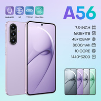 Nuevo Teléfono Celular A56 2026, Doble SIM, Desbloqueado, Pantalla HD Grande de 7.3 Pulgadas, 16GB+1TB de Almacenamiento, Cámara de 108MP, Venta al por Mayor, Smartphone