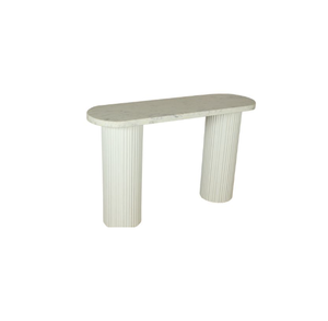 Tapa de mármol blanco Banswara con mesa de consola de Acacia con base estriada de madera diseñada para sala de estar de entrada elegante - Product Image 5