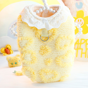 <b>Dog</b> Fleece Vest With Lace <b>Collar</b> Yellow Pink Autumn Winter <b>Small</b> <b>Dog</b> Pet Clothing Comfortable Warm Coat For Teddy - Product Image 3