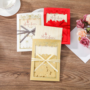 Carte d'invitation de mariage de luxe en or blanc rouge, découpe au laser, carte de vœux avec ruban, décoration de mariage personnalisée gratuite - Product Image 5