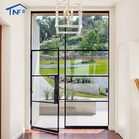 Waterproof Residential Crittall Interior Partition Aluminum Double Tempered Glass French Grilles Casement Doors for House Villa