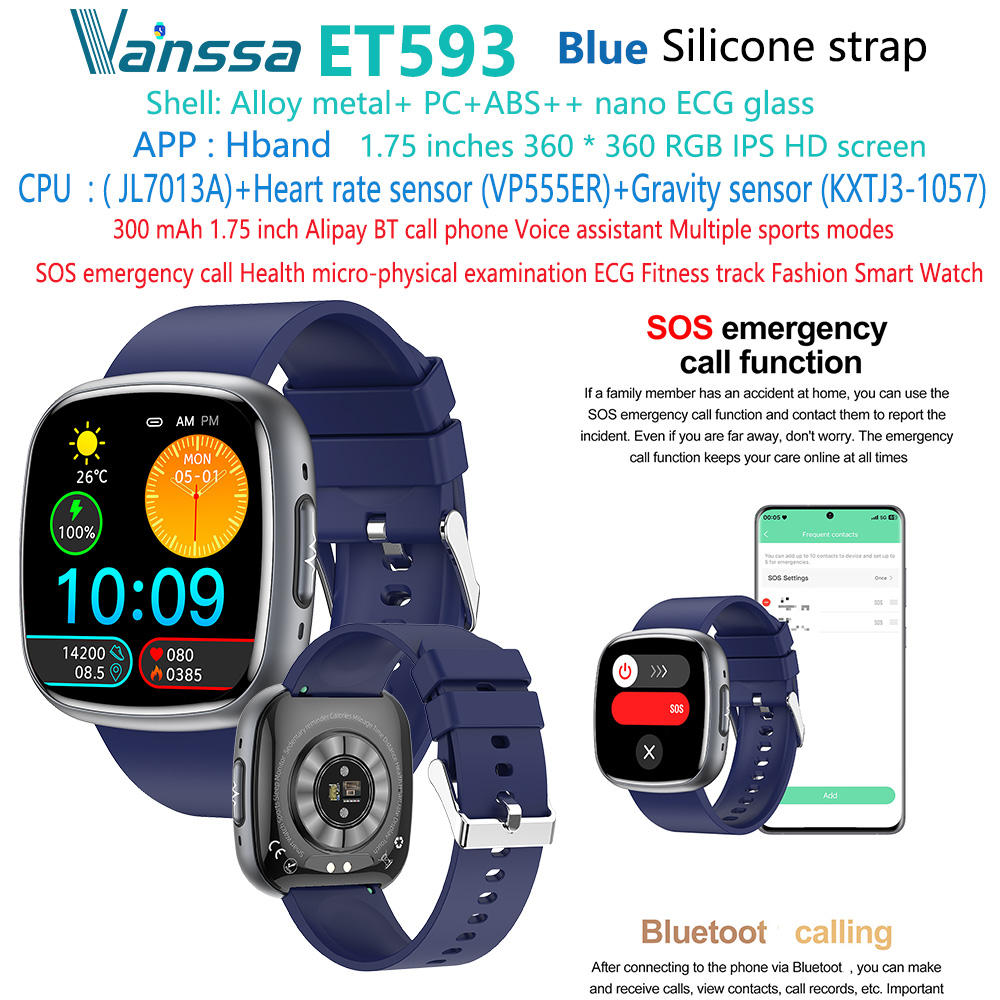 ET593-sport-fitness-ecg-health-smart-watch สีน้ำเงิน