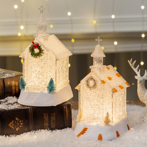Dropshipping Shopify Christmas Church Lantern <b>Night</b> <b>Light</b> Glowing House Figurine Holiday Table Decor Gift - Product Image 5