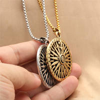 Collier Pendentif Boussole Fleur en Acier Inoxydable Gaovo Vintage Hiphop Punk, Bijou Rond Gravé Rétro pour Hommes, Usage Quotidien