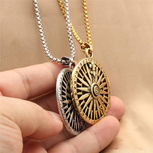Gaovo Kalung Liontin Bunga Kompas Baja Tahan Karat Punk Hiphop Vintage Perhiasan Bulat Berukir <span class=keywords><strong>Retro</strong></span> untuk Pria Pemakaian Sehari-hari - Product Image 6