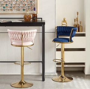 Zs Bar Chair Nordic Tall <b>Counter</b> Furniture Gold Metal Velvet <b>Back</b> Luxury Kitchen Leather Modern High <b>Stool</b> Bar Chairs - Product Image 3