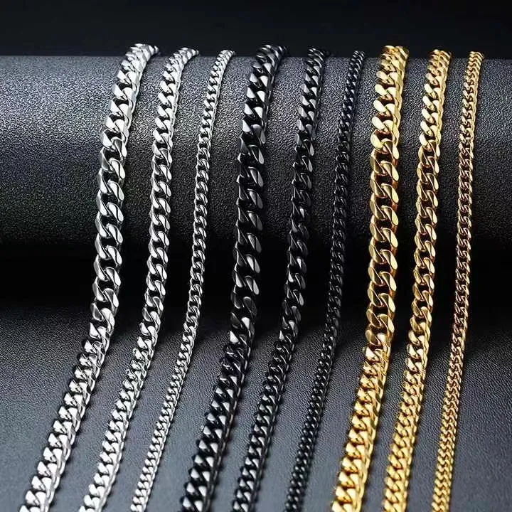Hot Sale Basic Punk Curb Cuban Link Chain Chokers Surgical Stainless Steel Necklace For Men Women