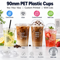 Gobelets en plastique PET de 90 mm avec couvercles, 12 oz, 14 oz, 16 oz, gobelets en plastique jetables transparents imprimés sur mesure, gobelets pour café glacé, gobelets pour jus froid