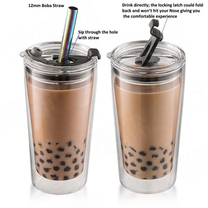 <span class=keywords><strong>Mug</strong></span> de voyage en verre avec manchon en silicone, <span class=keywords><strong>mug</strong></span> à café en verre à double paroi, tasse réutilisable pour boissons chaudes et froides - Product Image 2