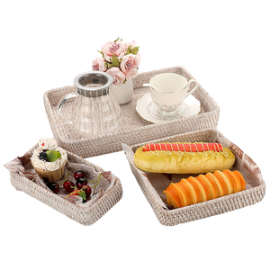 Plateau de service rectangulaire en osier naturel Panier à linge en rotin blanc avec conception de rangement Utilisation quotidienne pour le matériel de corde de cuisine - Product Image 1