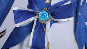 Focalors Cosplay Costume Perruque Bouclée Jeu Genshin Impact Fontaine Dieu de la Justice Bleu Uniforme Vision Chapeau Hydro Bracelet Collier - Product Image 6