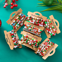 Ensemble de 4 bracelets extensibles perlés de Noël, multicolores, avec breloques de Noël, élastiques et empilables, bijoux de poignet