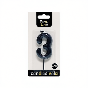 Candela Decorativa Numero 3 Nera 6Cm per Torte di Compleanno - Product Image 2