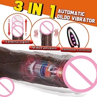 Vibrador Dildo Telescópico Eléctrico Giratorio con Movimiento de Empuje, Juguete Sexual Femenino con Vibración y Masaje, Dildo Realista Grande Color Marrón Oscuro
