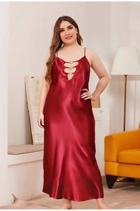 Chemise de nuit pour femmes RUIYI en <span class=keywords><strong>satin</strong></span> plissé longue et sexy à col en V en grandes tailles - Product Image 3