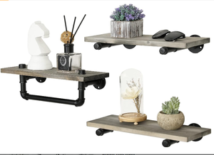 Estante de exhibición flotante de madera maciza gris montado en la pared y estante colgante de tubería industrial Estantería de baño decorativa <span class=keywords><strong>con</strong></span> toallero - Product Image 2