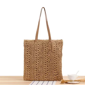 Eco Friendly Big Capacity Paper Straw Knitted Hand Crochet Boho Summer Beach Straw Shoulder Bag Tote Bag