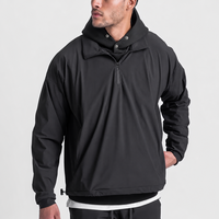 Veste coupe-vent pour homme à col montant, légère, surdimensionnée, avec fermeture éclair courte, personnalisable avec logo, pour entraînement en extérieur, résistante au vent