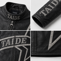 Veste de moto en cuir PU noir sur mesure TaiDe, design vintage vieilli avec appliques, fabricant de vêtements OEM ODM pour hommes