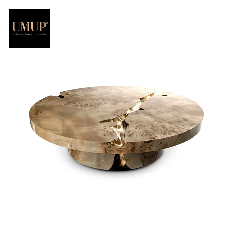 Mesa de centro de lujo de diseño de madera, piedra Natural, Italia, cobre, moderna, redonda, grande