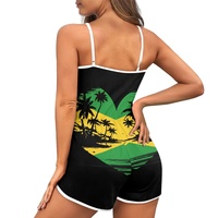 Short à bretelles pour femmes imprimé feuille de palmier jamaïcain personnalisé vacances d'été plage gilet combinaison combishort