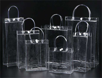 Sac en plastique transparent en PVC recyclable pour fleurs, cadeaux, emballage de vin rosé, sacs de transport pour café, sacs de shopping avec poignée