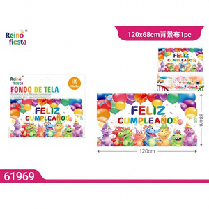ฉากหลังวันเกิดไดโนเสาร์สีสันสดใสขนาด 120x68 ซม. รุ่น 61969 สำหรับตกแต่งผนังงานปาร์ตี้ - Product Image 1
