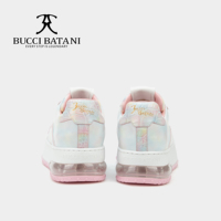 Chaussures décontractées respirantes à lacets pour hommes BUCCI BATANI, rose brillant, en cuir Scabal, tige en tissu, logo embossé, semelle en caoutchouc XL