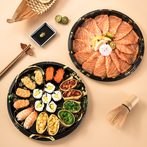 KY-251 Nampan Sushi Plastik Sekali Pakai Bulat Emas 25cm Baru dengan Tutup Anti Embun Wadah Penyimpanan Makanan Penutup - Product Image 4