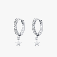 Boucles d'oreilles créoles rondes en argent sterling 925 avec zircon cubique étoile tendance Ailmay pour femmes, bijoux de fête et d'anniversaire