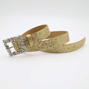 <span class=keywords><strong>Ceinture</strong></span> en cuir PU scintillante avec boucle carrée en strass <span class=keywords><strong>argentée</strong></span> pour femmes, pour pantalons - Product Image 5