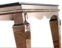 Ensemble de table à manger de luxe en acier inoxydable doré pour événements et mariages, avec plateau en verre miroir, design moderne pour salon et extérieur