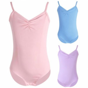 Maillot de Ballet para Niñas, de Algodón y Spandex, con Tirantes Finos, Sin Mangas, con Cuello en V y Detalle Cruzado en la Parte Delantera, para Danza, Entrenamiento y Gimnasia - Product Image 1