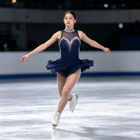 Robe de patinage artistique bleu marine personnalisée avec strass pour filles (Spandex/Nylon)