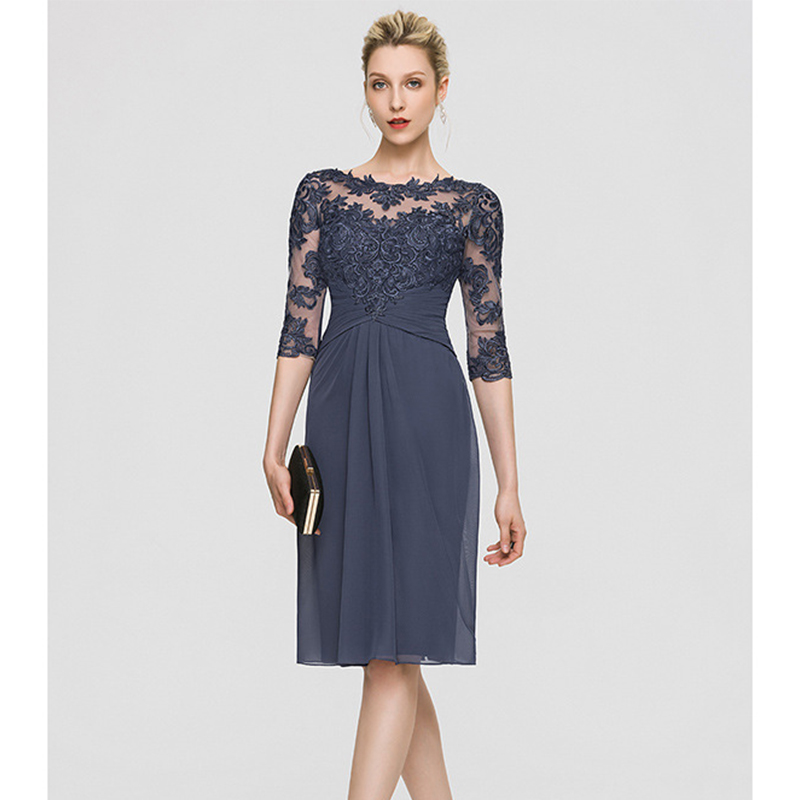 blue lace dress 3 4 sleeve SSY-Women's 3/4 Sleeve Lace Overlay Cocktail Wedding Midi Dress – LAI MENG  FIVE CATS main image 0