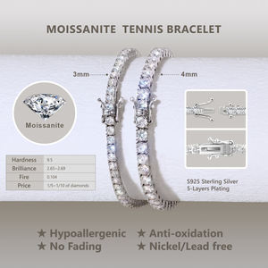 Moissanite Tennis S925 Sterling <b>Silver</b> Women <b>Men</b> Jewelry White Gold Plated Hypoallergenic D VVS1 Round Cut Moissanite <b>Bracelet</b> - Product Image 6