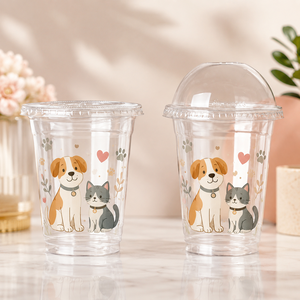 Custom Pet Print Disposable <b>Plastic</b> <b>Drinking</b> <b>Cups</b> with Dome Lids, Personalized Dog Cat Design Cold Beverage Party <b>Cups</b> - Product Image 5