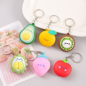PVC Cartoon Fruit Keychain Pendant Creative 3D Strawberry Avocado Durian Fruit Keychain for Women Men KeyChain Car Part Key Ring