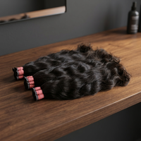 Ekstensi Rambut Manusia India, Bulk Double Drawn, Natural Wavy Remy, Double Weft, Bebas Kimia, Siap Perm, Pink Wrap
