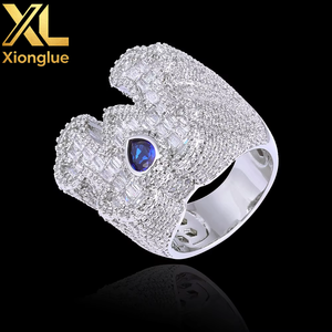 Custom <b>Initial</b> Blue Pear-Cut Gemstone Moissanite <b>Rings</b> 18K Real Gold Plated Halo Set S925 Silver Hip Hop Vendors B2B - Product Image 1