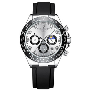 Montre à quartz pour hommes, boîtier en acier inoxydable, chronographe, verre analogique, cristal, résistant à l'eau 3 bars, bracelet en acier inoxydable, bande de 22 cm - Product Image 3