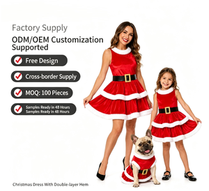 Red Velvet Christmas Dog Dress for Small Dogs with White Faux Fur Trim and Gold Buckle Mrs Claus Party Outfit - Product Image 1
