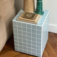 2025 Moderne Cube Mosaïque Bleu Ciel Joint Blanc Ora Table D'appoint pour Canapé, Chevet ou Plante Étagère
