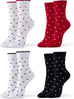 Chaussettes pour femmes, motif cœur, bord festonné, bord côtelé, douces, respirantes, décontractées, fantaisie, en coton