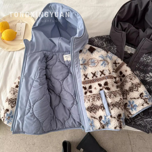 Children's Reversible Fleece Jacket Hooded Thickened Winter Coat Boys Warm Trendy 2025 Polyester Wadding - Product Image 1